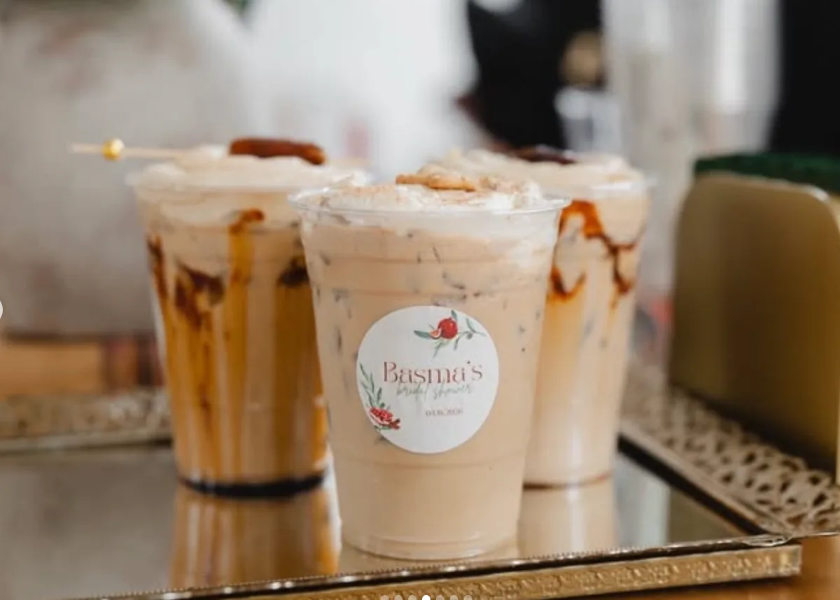 Close-up of a chai with a custom bridal shower sticker